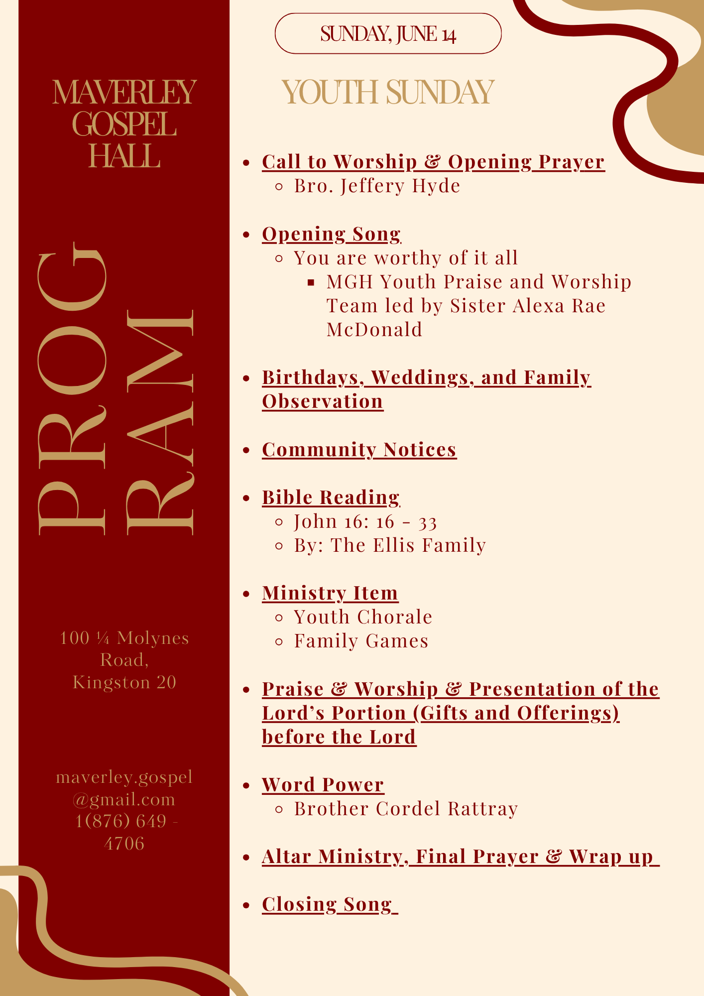 Sunday Program Schedule